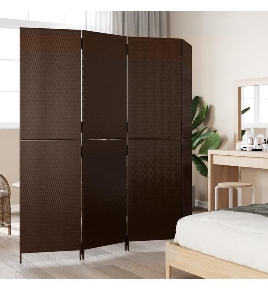Paravent 4-tlg. Braun Poly Rattan