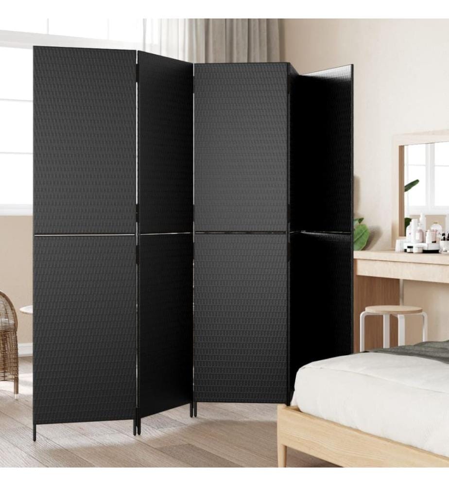 Paravent 5-tlg. Schwarz Poly Rattan