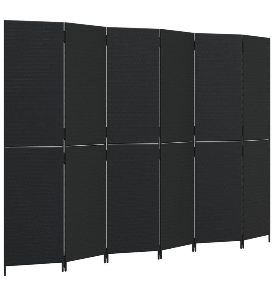 Paravent 6-tlg. Schwarz Poly Rattan
