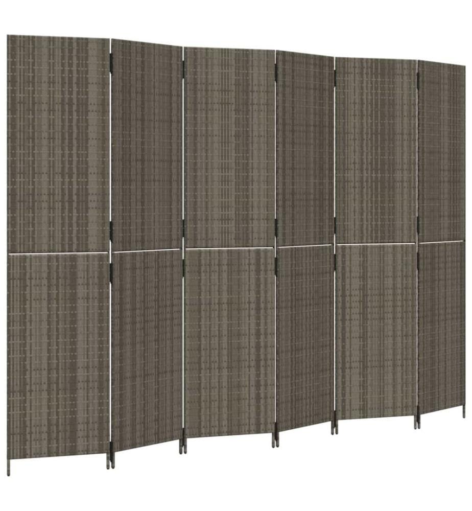 Paravent 6-tlg. Grau Poly Rattan