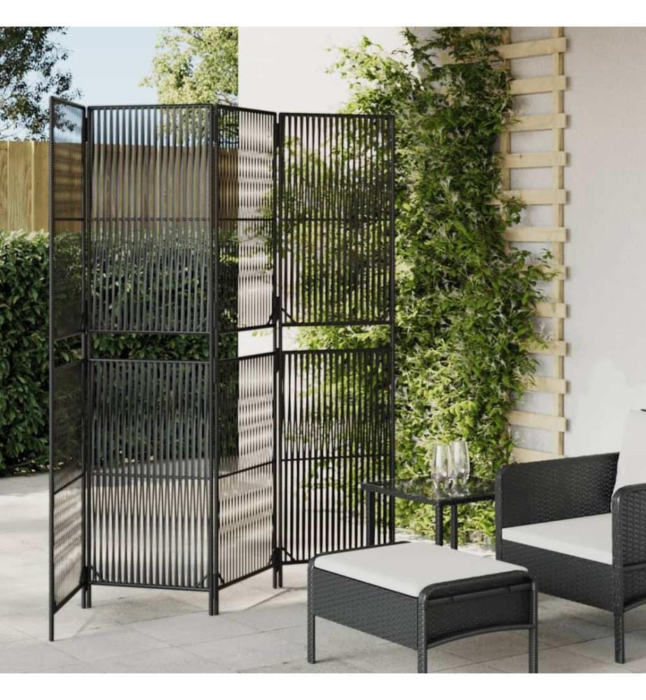 Paravent 4-tlg. Schwarz Poly Rattan