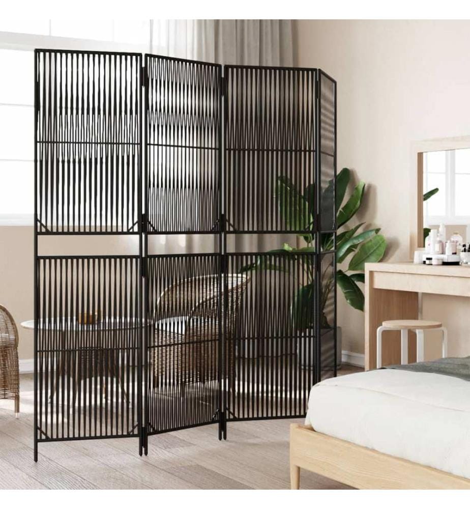 Paravent 4-tlg. Schwarz Poly Rattan