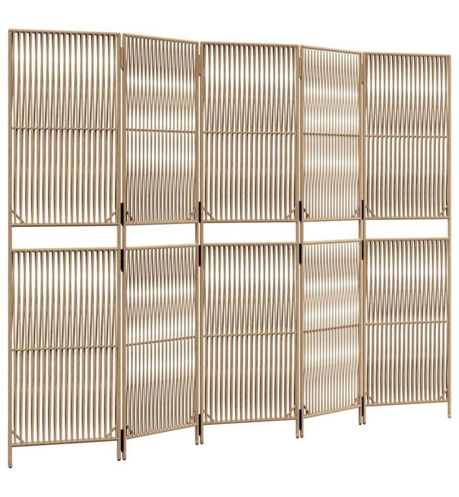 Paravent 5-tlg. Beige Poly Rattan