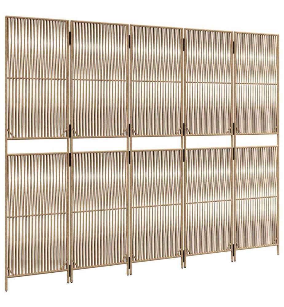 Paravent 5-tlg. Beige Poly Rattan