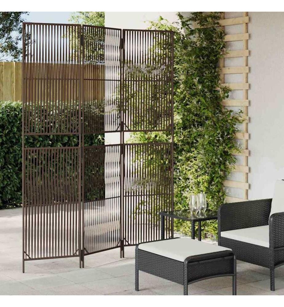 Paravent 3-tlg. Braun Poly Rattan