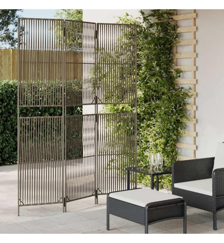 Paravent 3-tlg. Grau Poly Rattan