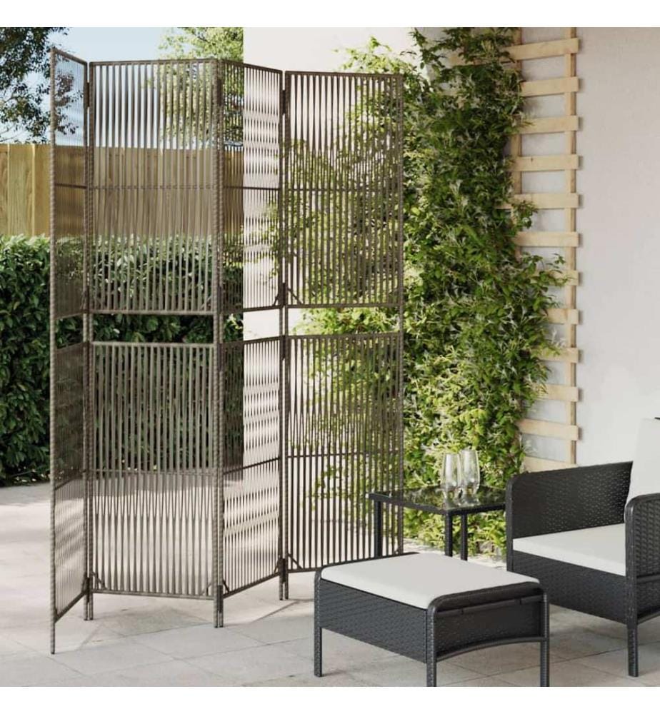 Paravent 4-tlg. Grau Poly Rattan