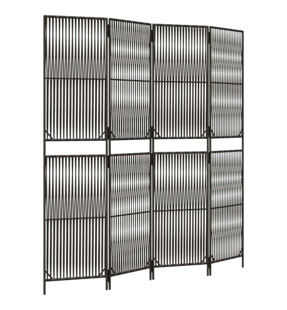 Paravent 4-tlg. Grau Poly Rattan