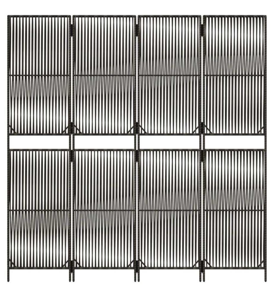 Paravent 4-tlg. Grau Poly Rattan