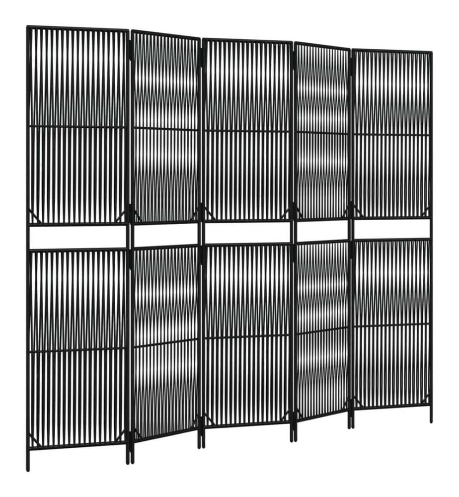 Paravent 5-tlg. Schwarz Poly Rattan
