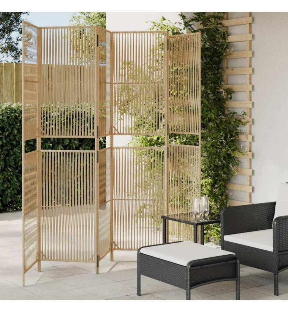 Paravent 6-tlg. Beige Poly Rattan