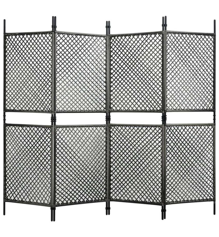4-tlg. Raumteiler Poly Rattan Anthrazit 240 x 200 cm