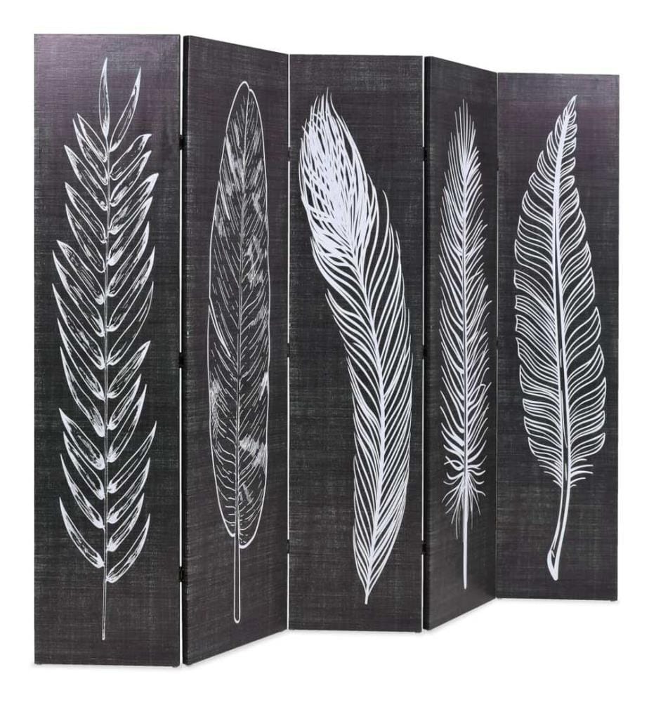 Cloison de séparation pliable 200 x 170 cm Plumes Noir et blanc