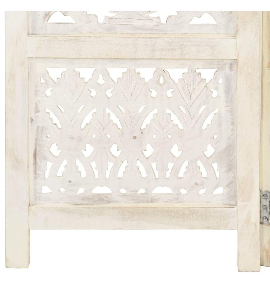5tlg. Raumteiler Handgeschnitzt Weiss 200×165cm Mango Massivholz