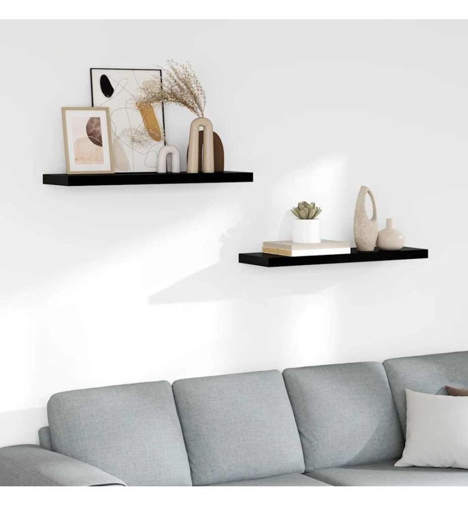 Schweberegale 2 Stk. Hochglanz-Schwarz 80x23,5x3,8 cm MDF