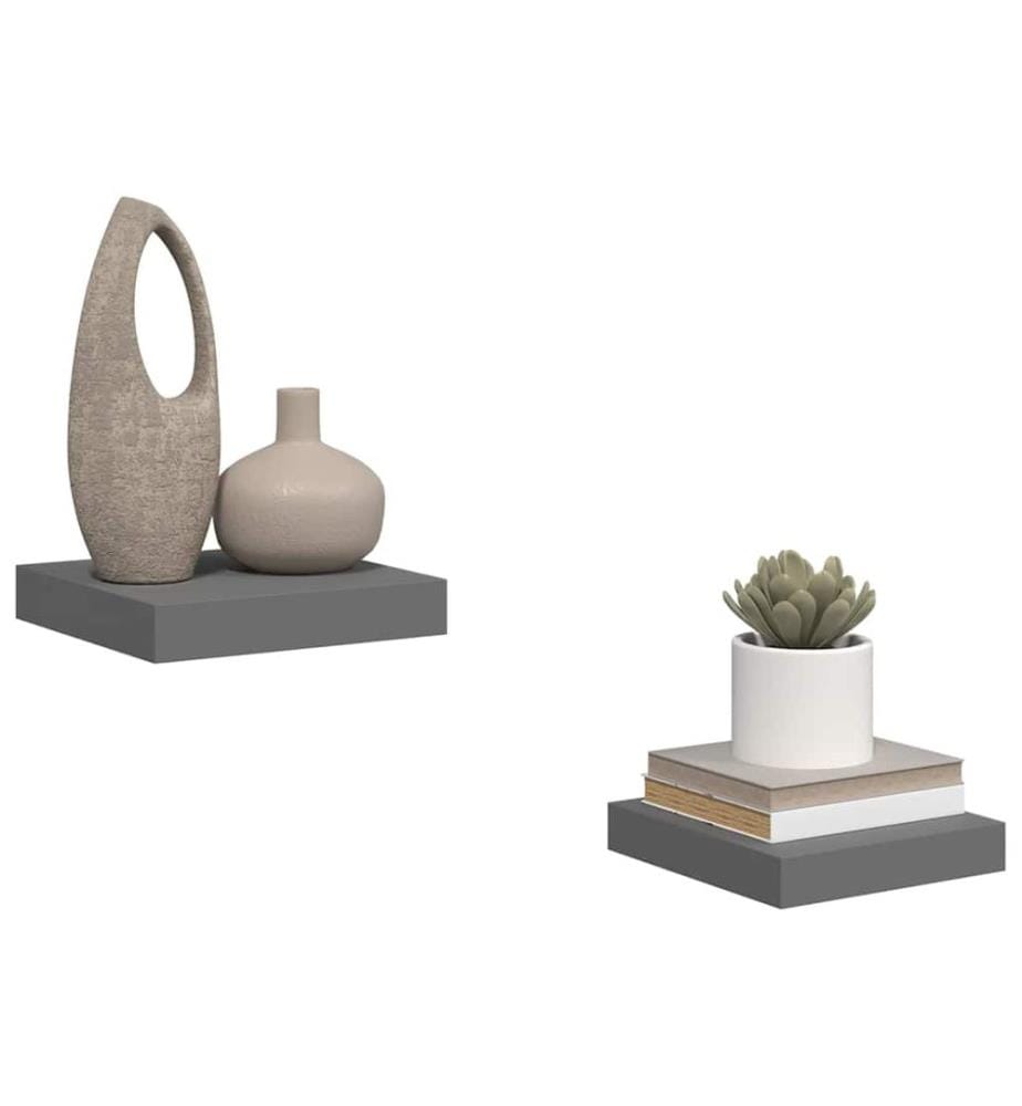 Schweberegale 2 Stk. Hochglanz-Grau 23x23,5x3,8 cm MDF