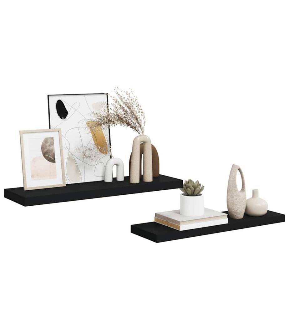 Schweberegale 2 Stk. Schwarz 80x23,5x3,8 cm MDF