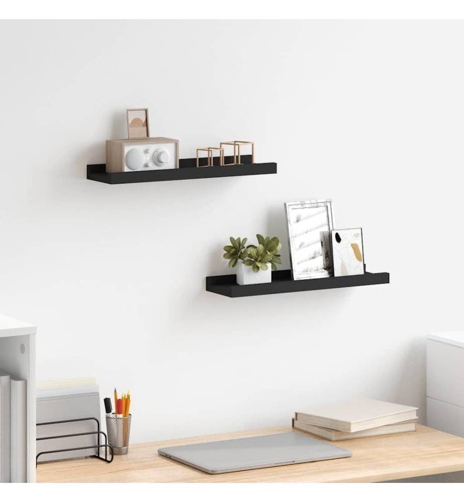 Bilderleisten 2 Stk. Schwarz 40x9x3 cm MDF