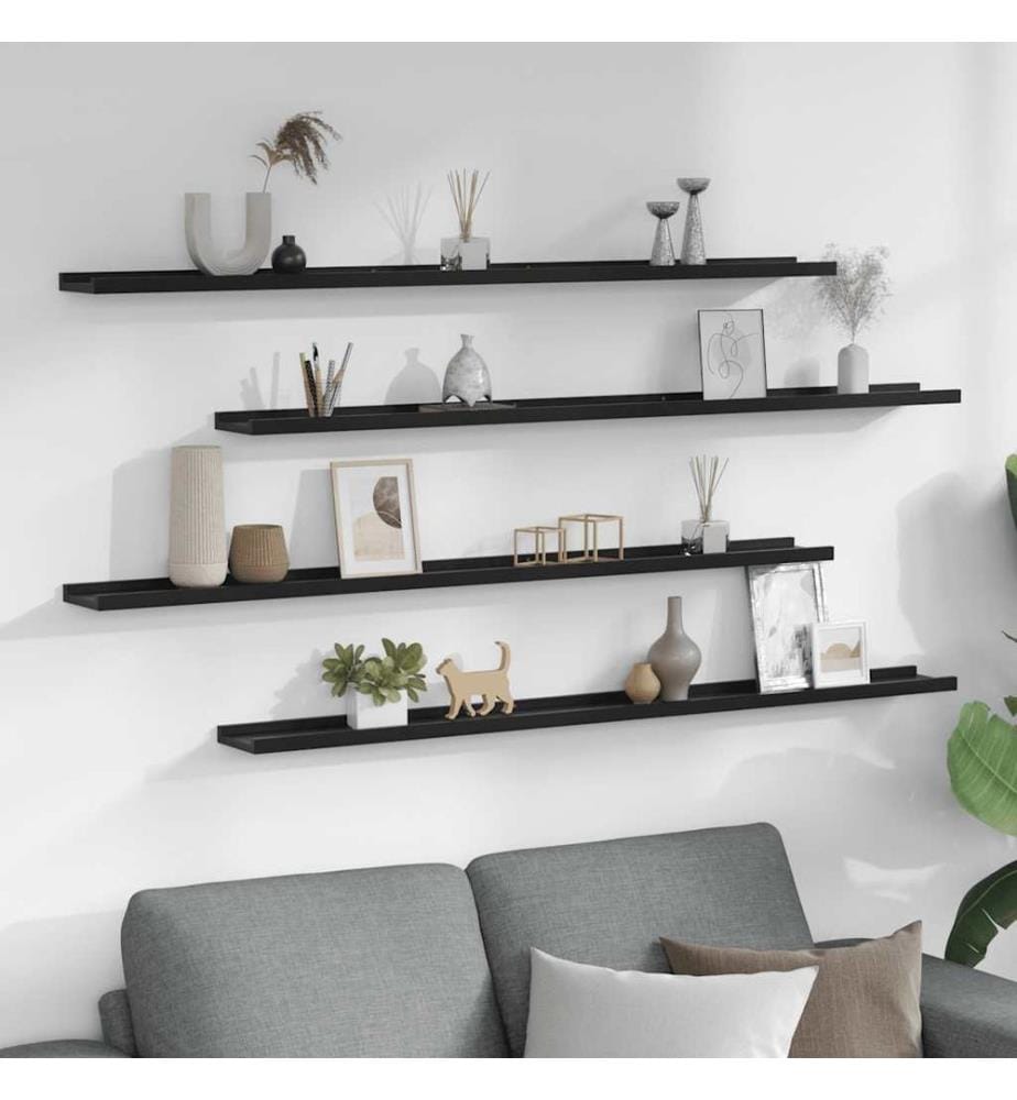 Wandregale 4 Stk. Schwarz 115x9x3 cm