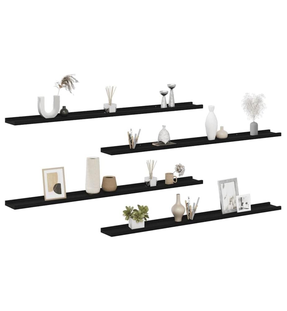Wandregale 4 Stk. Schwarz 115x9x3 cm