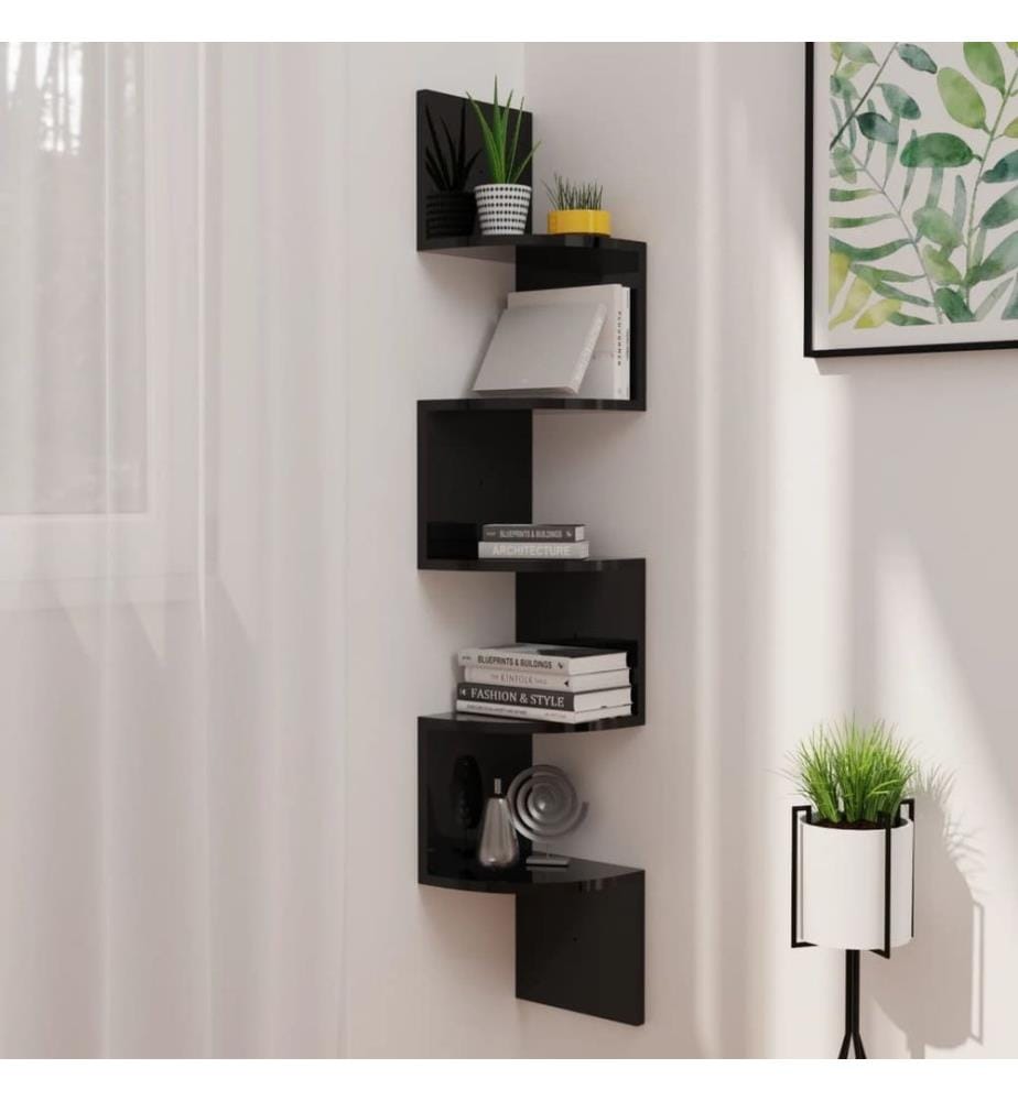 Wand-Eckregal Hochglanz-Schwarz 19x19x123 cm Holzwerkstoff
