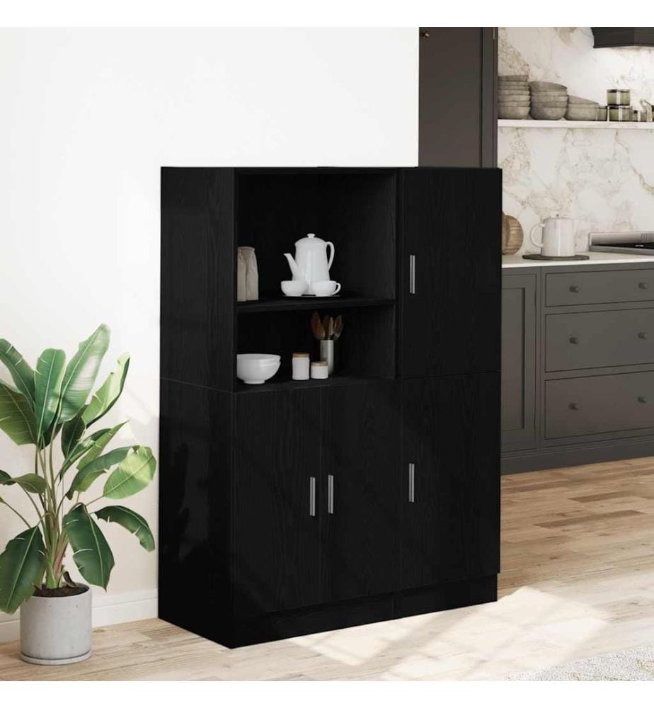 2-tlg. Küchenschrank-Set Schwarz Holzwerkstoff