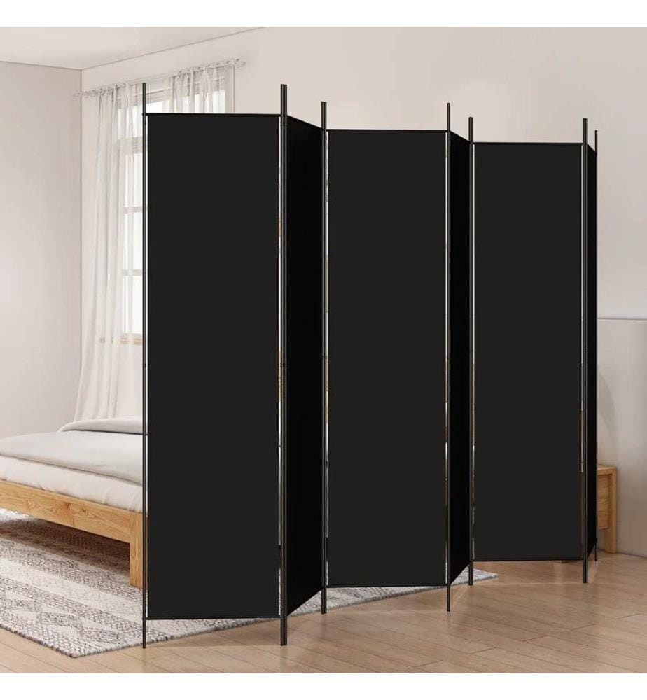 6-tlg. Paravent Schwarz 300x200 cm Stoff