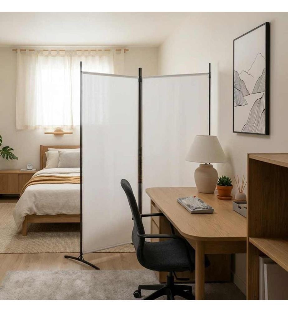 2-tlg. Paravent Weiss 175x180 cm Stoff