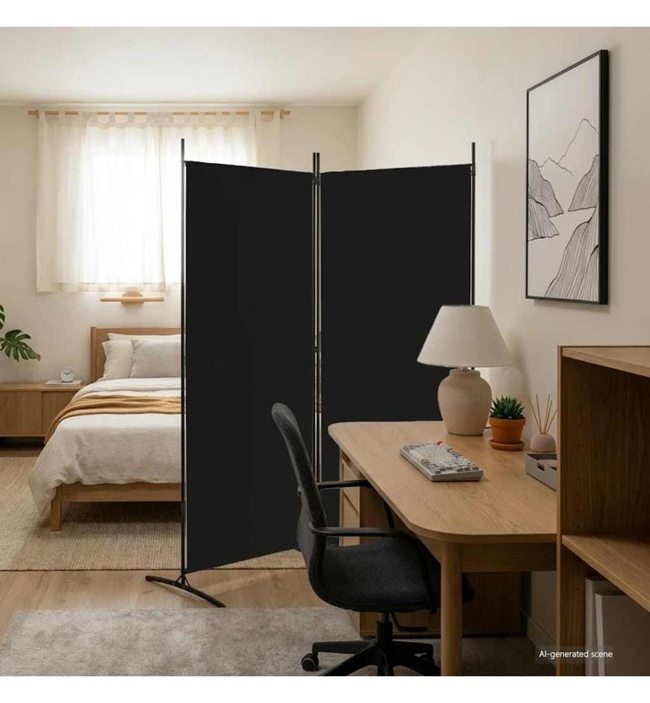 2-tlg. Paravent Schwarz 175x180 cm Stoff