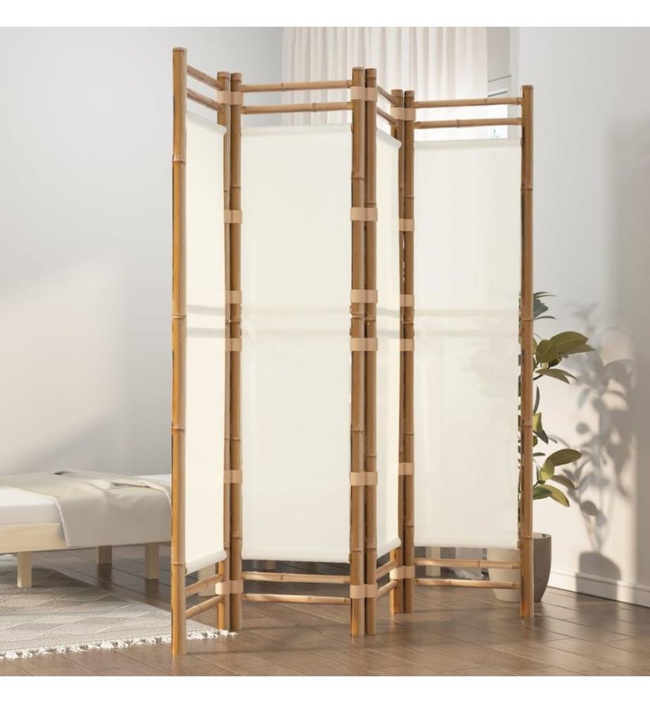 4-tlg. Paravent Faltbar 160 cm Bambus und Canvas