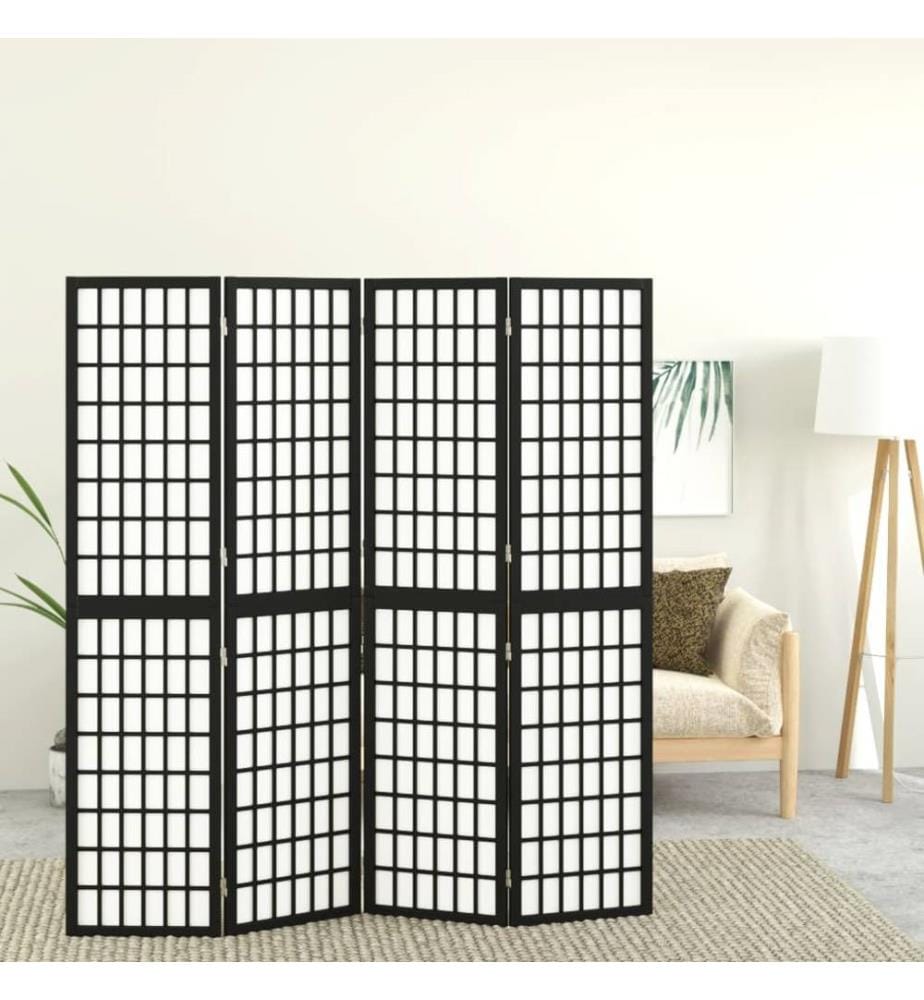 Cloison de séparation pliable 4 panneaux 160x170 cm Noir