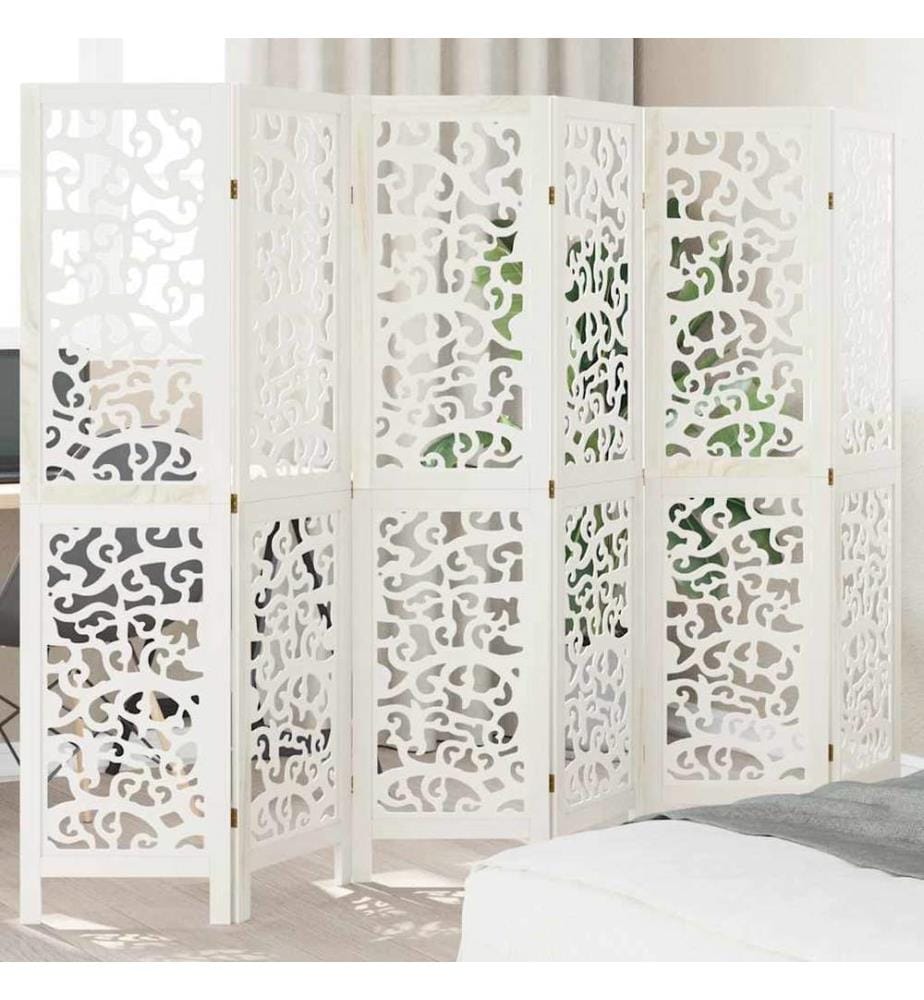 6-tlg. Raumteiler Weiss Massivholz Paulownia