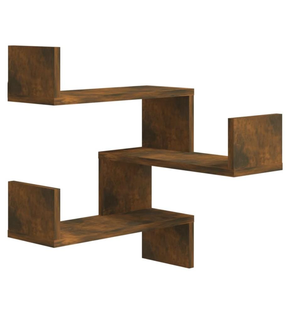 Wand-Eckregale 2 Stk. Räuchereiche 40x40x50 cm Holzwerkstoff