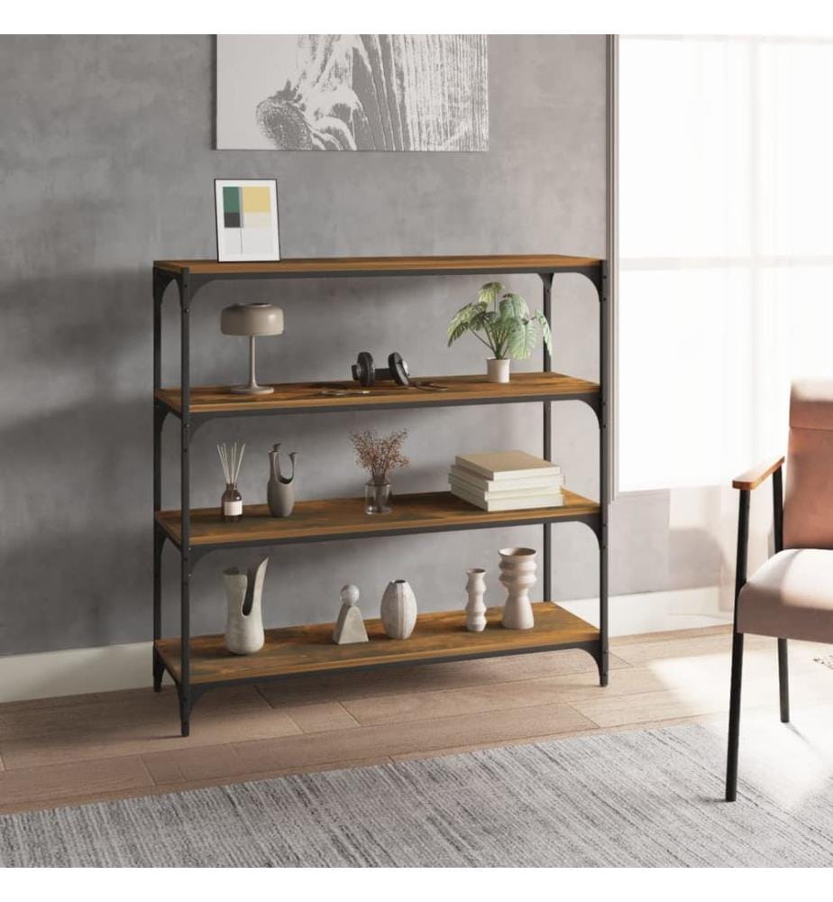 Bücherregal Räuchereiche 100x33x100 cm Holzwerkstoff und Stahl