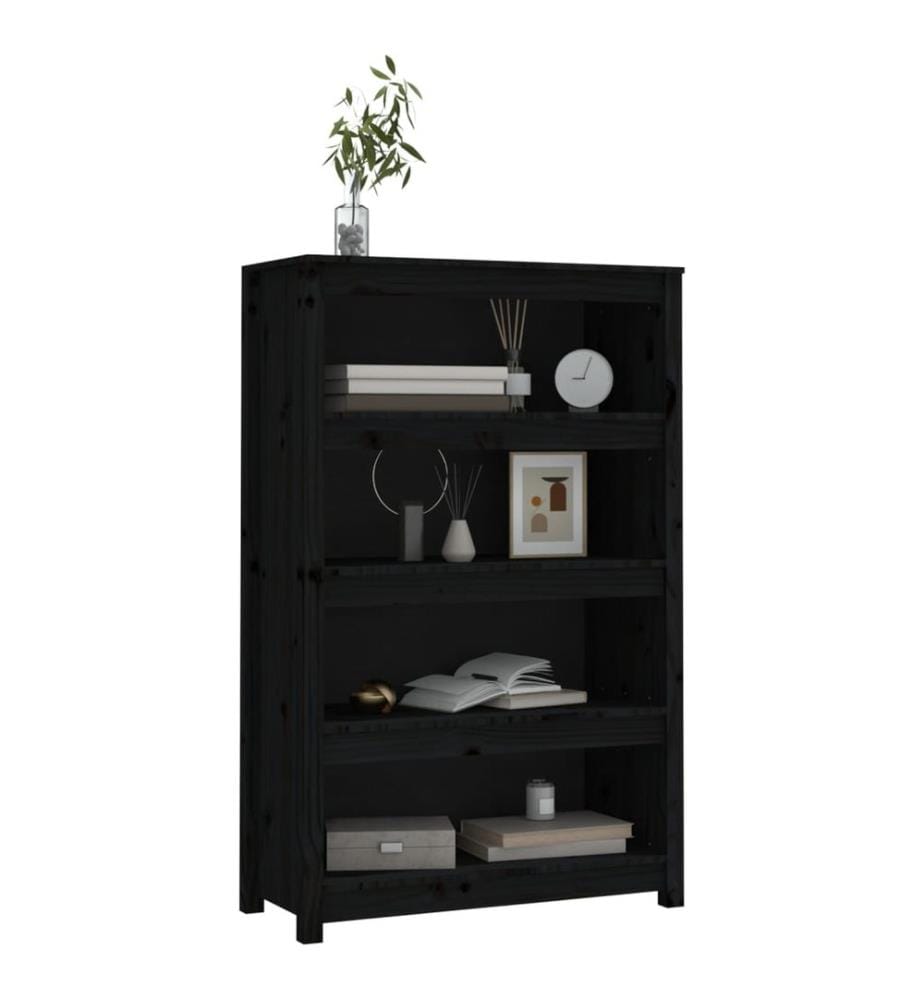 Bibliothèque Noir 80x35x126 cm Bois de pin massif