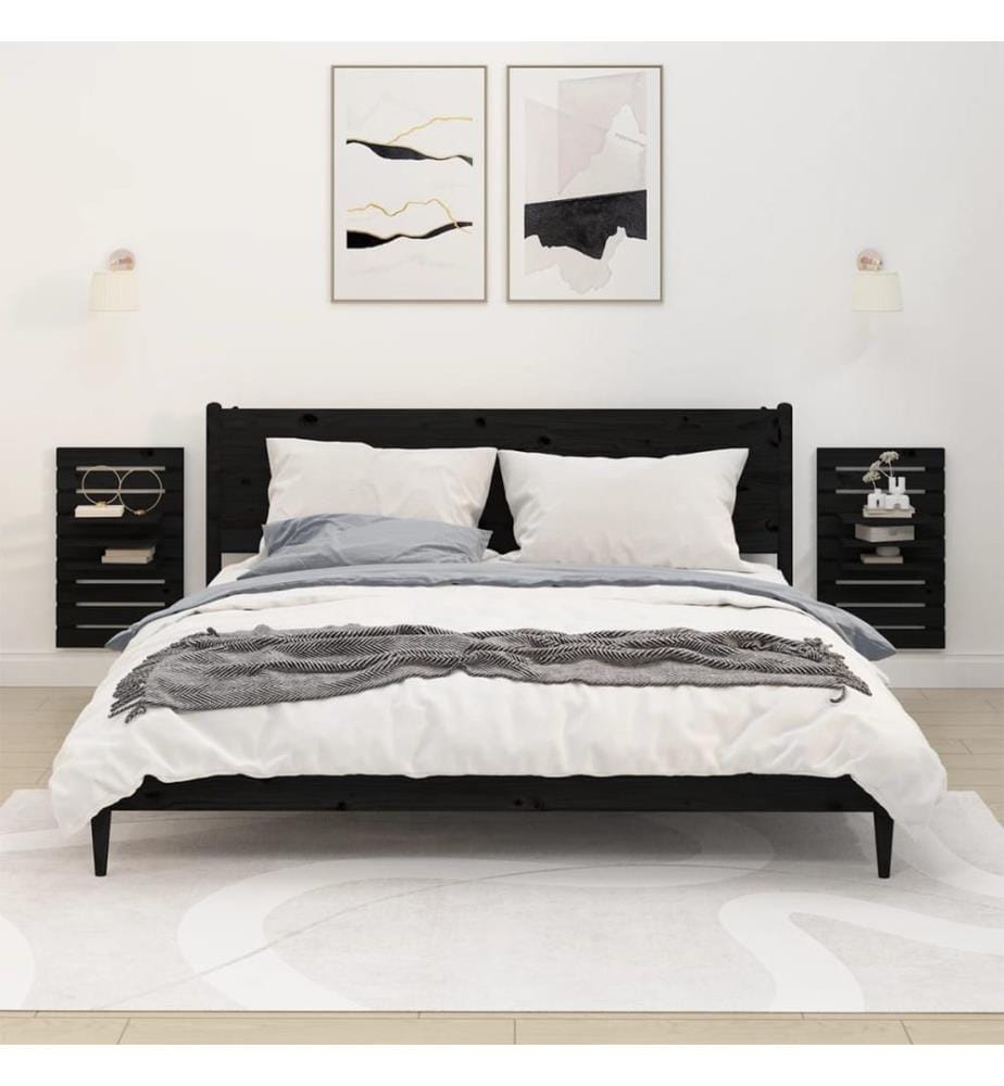 Wand-Nachttische 2 Stk. Schwarz Massivholz Kiefer