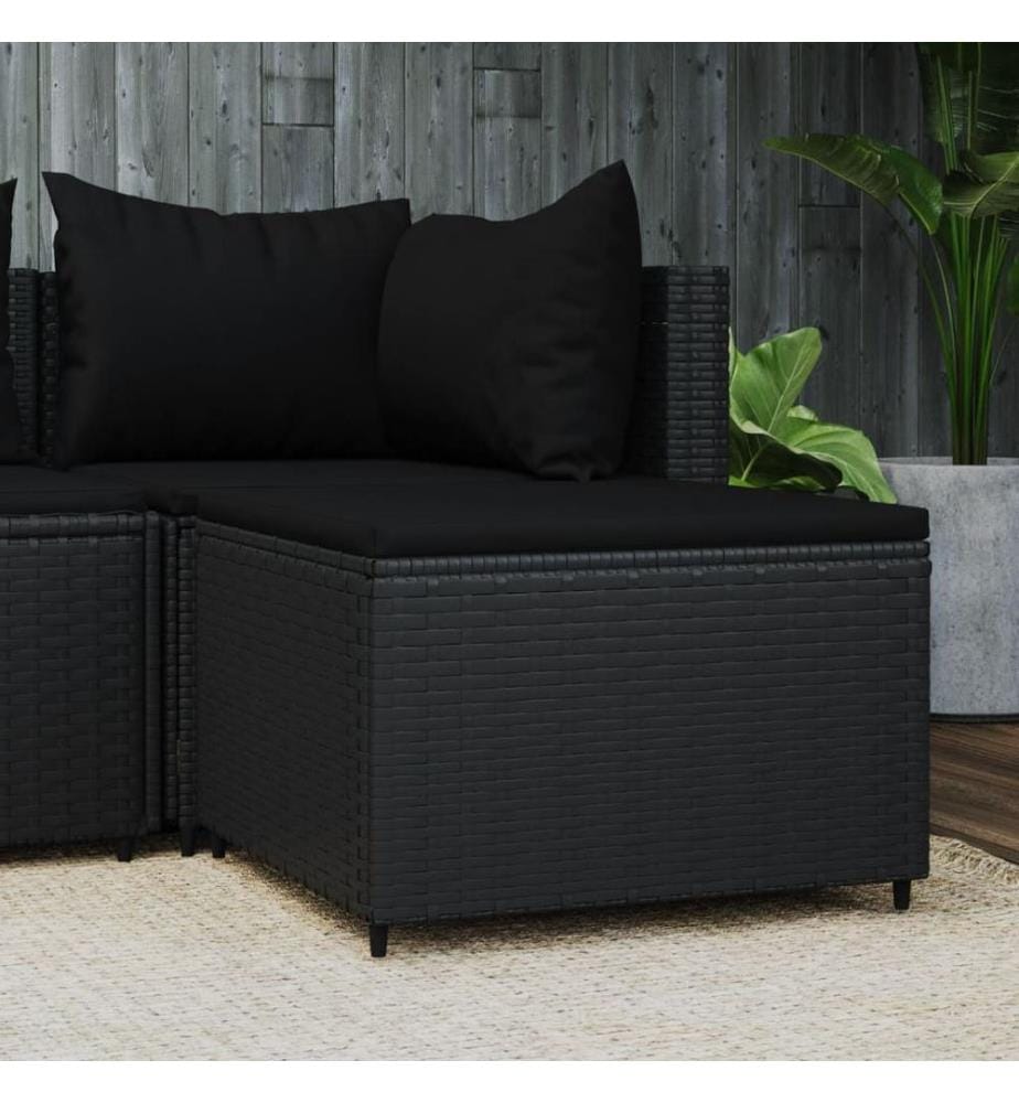 Gartenhocker mit Kissen Schwarz Poly Rattan