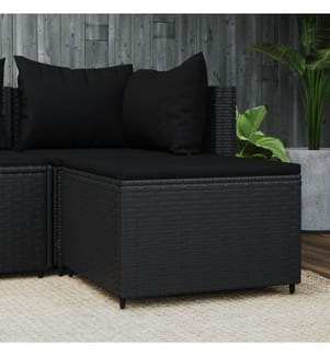 Gartenhocker mit Kissen Schwarz Poly Rattan