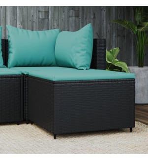 Gartenhocker mit Kissen Schwarz Poly Rattan