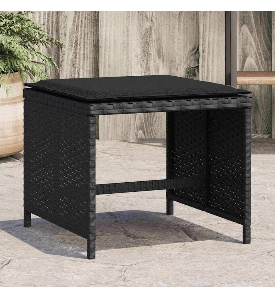 Gartenhocker mit Kissen 4 Stk. Schwarz 41x41x36 cm Poly Rattan