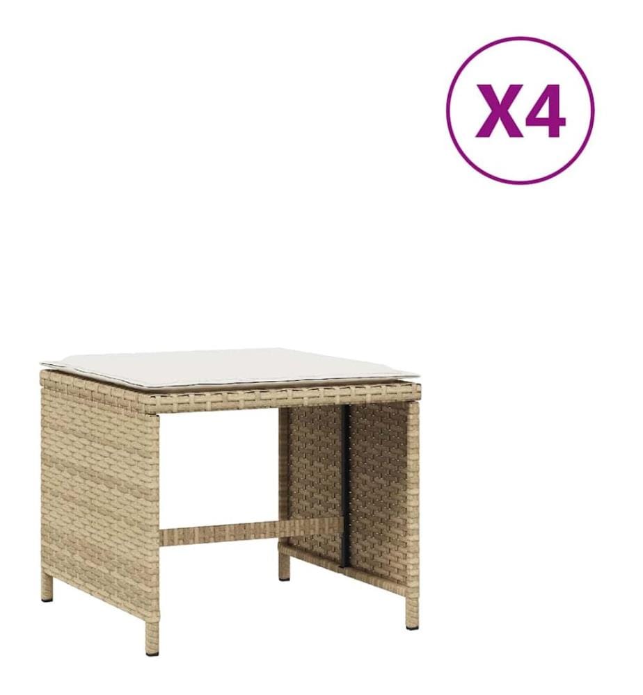 Gartenhocker mit Kissen 4 Stk. Beige 41x41x36 cm Poly Rattan