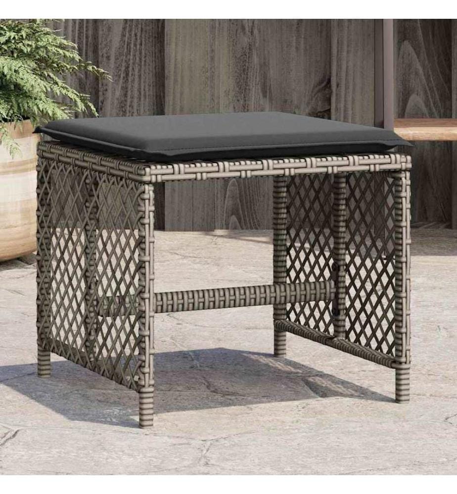 Gartenhocker mit Kissen 4 Stk. Grau 41x41x36 cm Poly Rattan