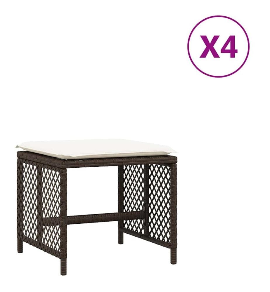 Gartenhocker mit Kissen 4 Stk. Braun 41x41x36 cm Poly Rattan