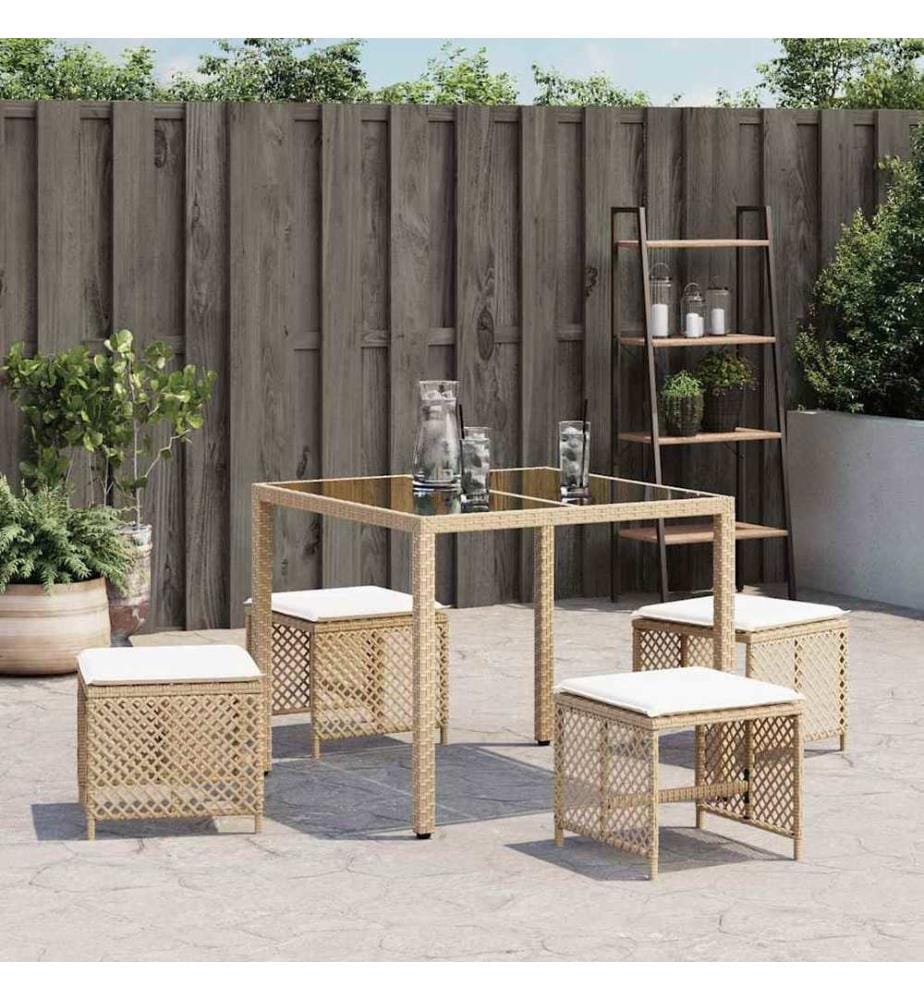 Gartenhocker mit Kissen 4 Stk. Beige 41x41x36 cm Poly Rattan