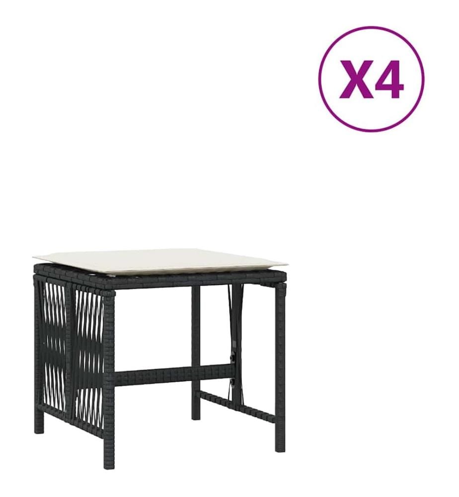 Gartenhocker mit Kissen 4 Stk. Schwarz 41x41x36 cm Poly Rattan