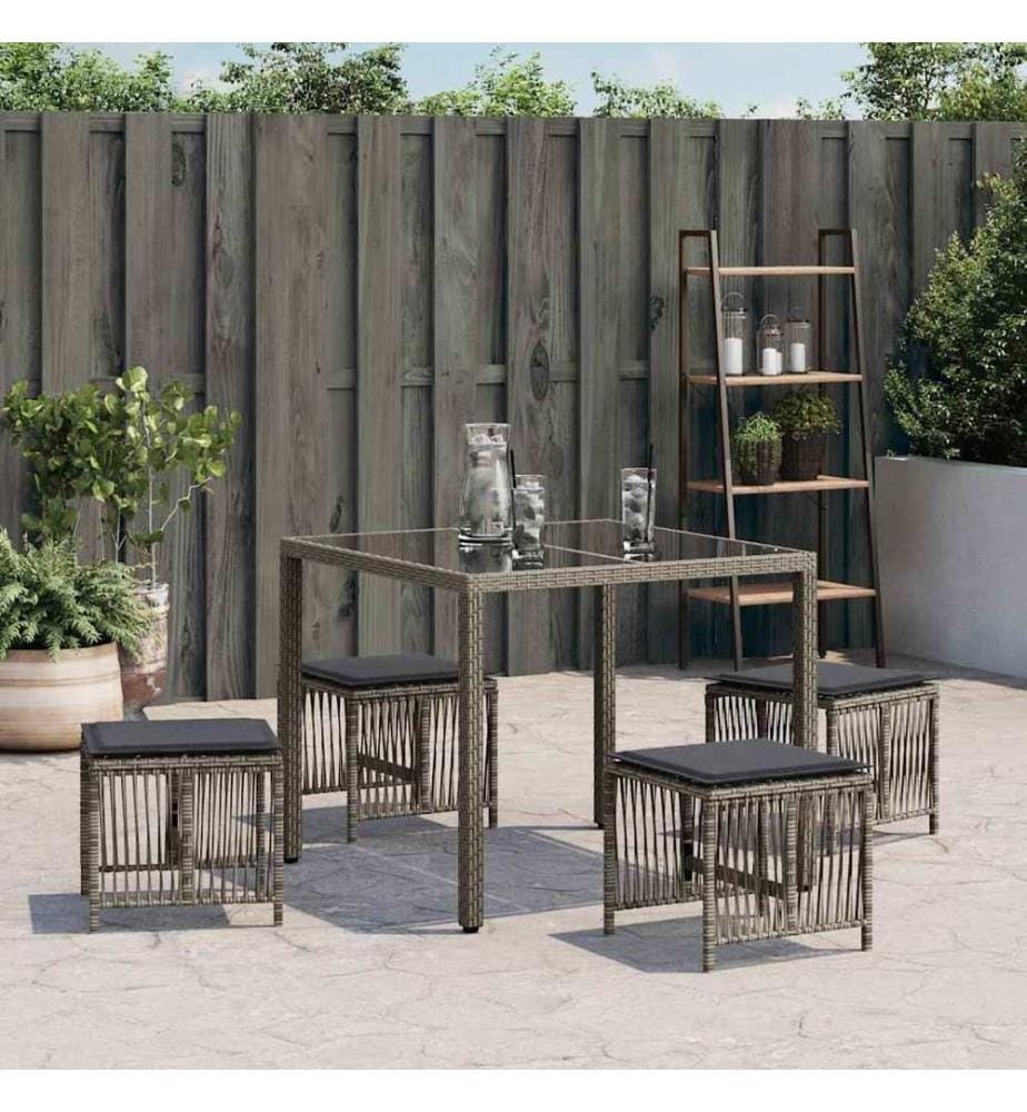 Gartenhocker mit Kissen 4 Stk. Grau 41x41x36 cm Poly Rattan