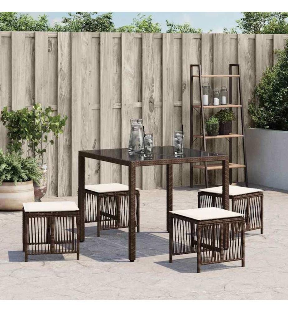 Gartenhocker mit Kissen 4 Stk. Braun 41x41x36 cm Poly Rattan