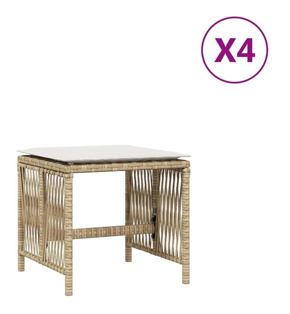 Gartenhocker mit Kissen 4 Stk. Beige 41x41x36 cm Poly Rattan