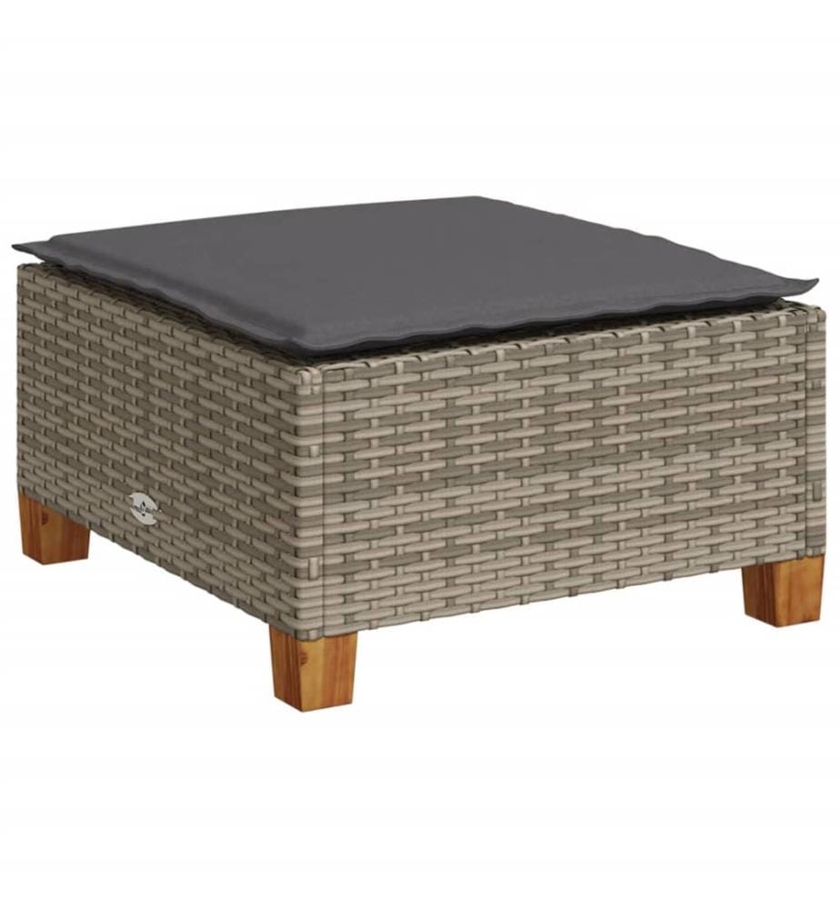 Gartenhocker mit Kissen Grau 63,5x56x32 cm Poly Rattan