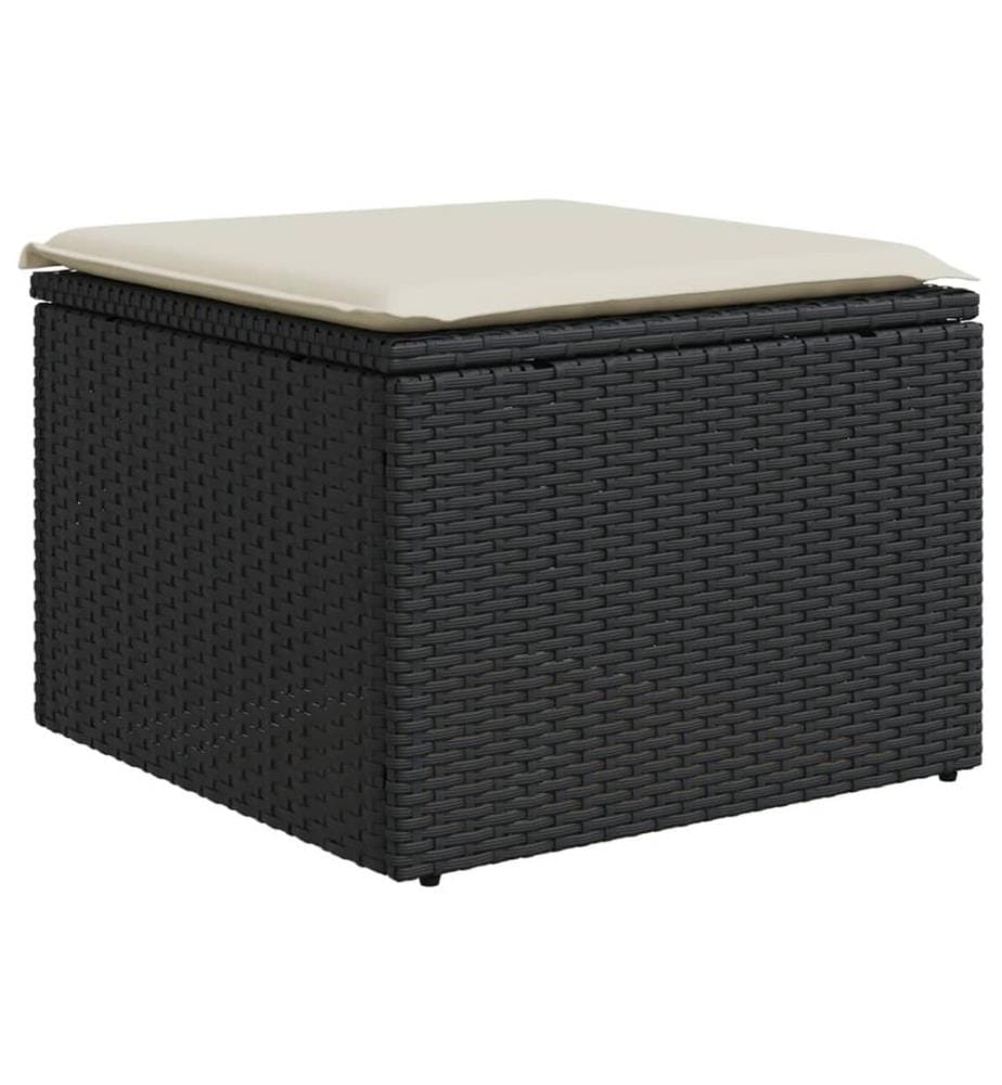 Gartenhocker mit Kissen Schwarz 55x55x37 cm Poly Rattan